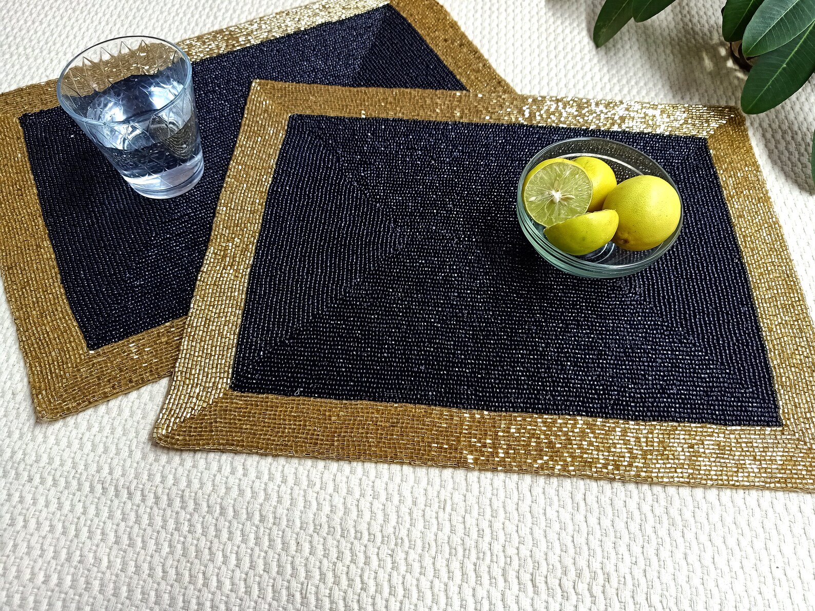 Handmade Black and Gold Beaded Placemat Etsy