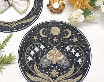 Handmade butterfly black beaded placemat