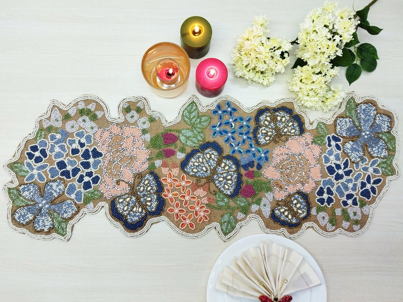 Butterflies Handmade Beaded Table Runner - Etsy