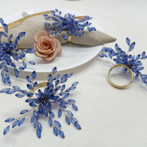 Set of 4 Blue Beaded Napkin Rings