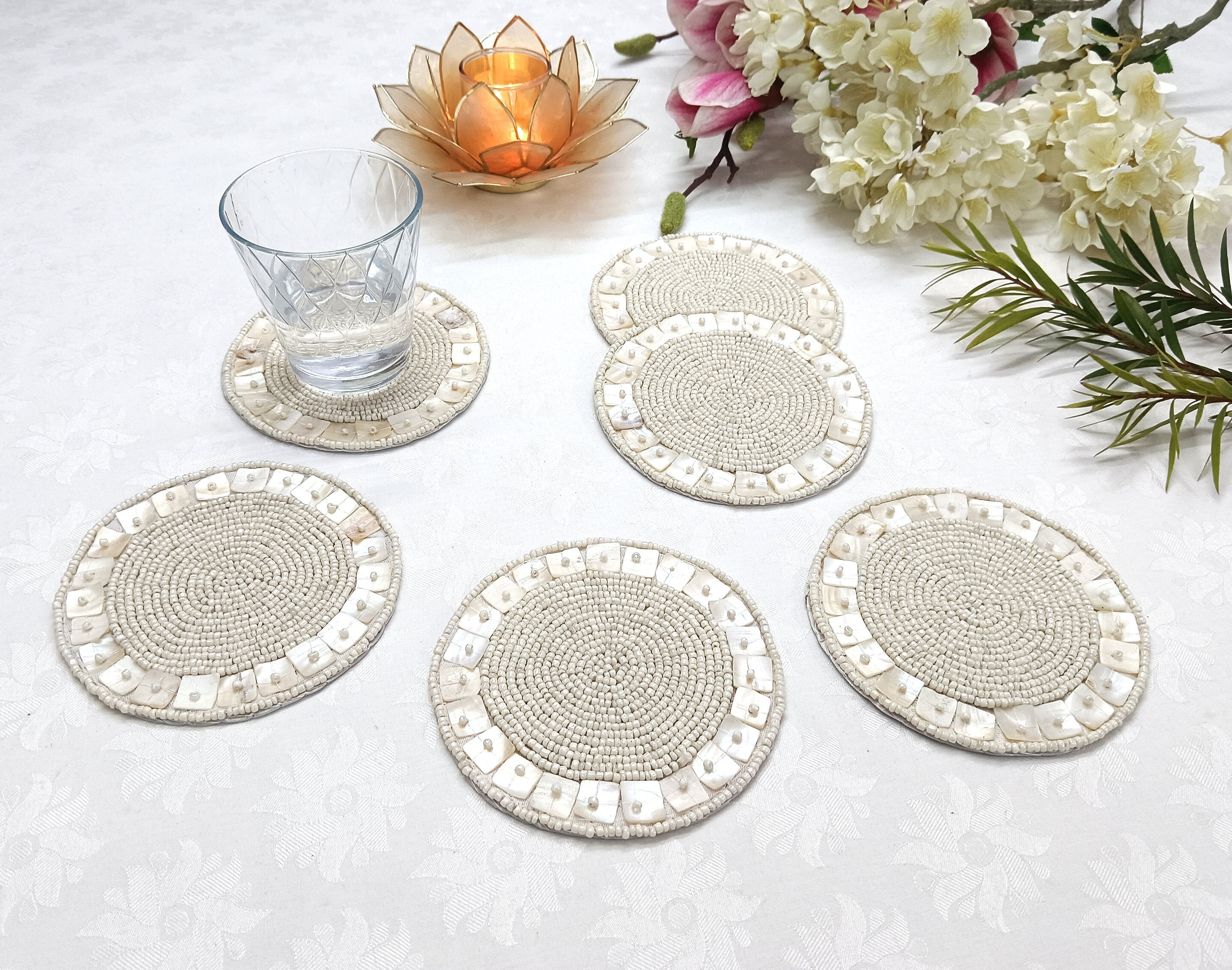 Set of 6 Handmade Mother of Pearls(mops) Beaded Coasters - Etsy