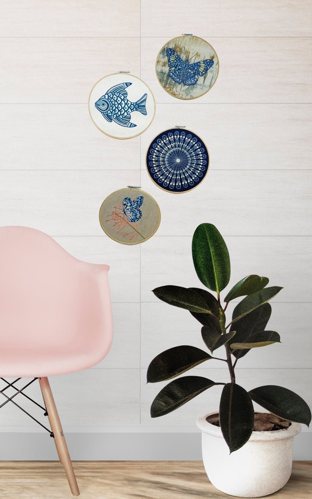 Cadres de Décor Mur Broderie Faits Main - Ensemble 4