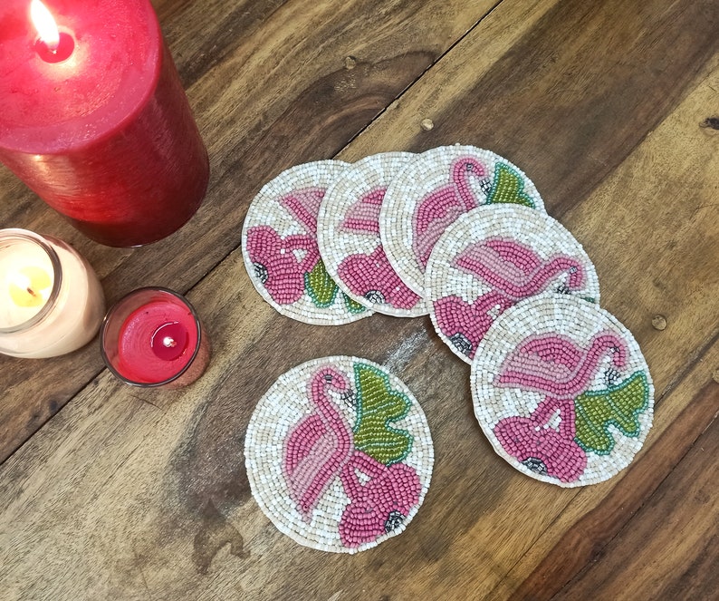 PDHCOLLECTIONS Flamingo Beaded Coasters - Thumbnail 4
