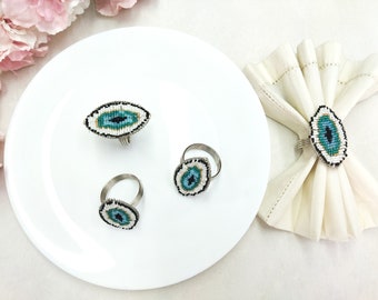 Set of 4 Evil Eye Beaded Napkin Rings
