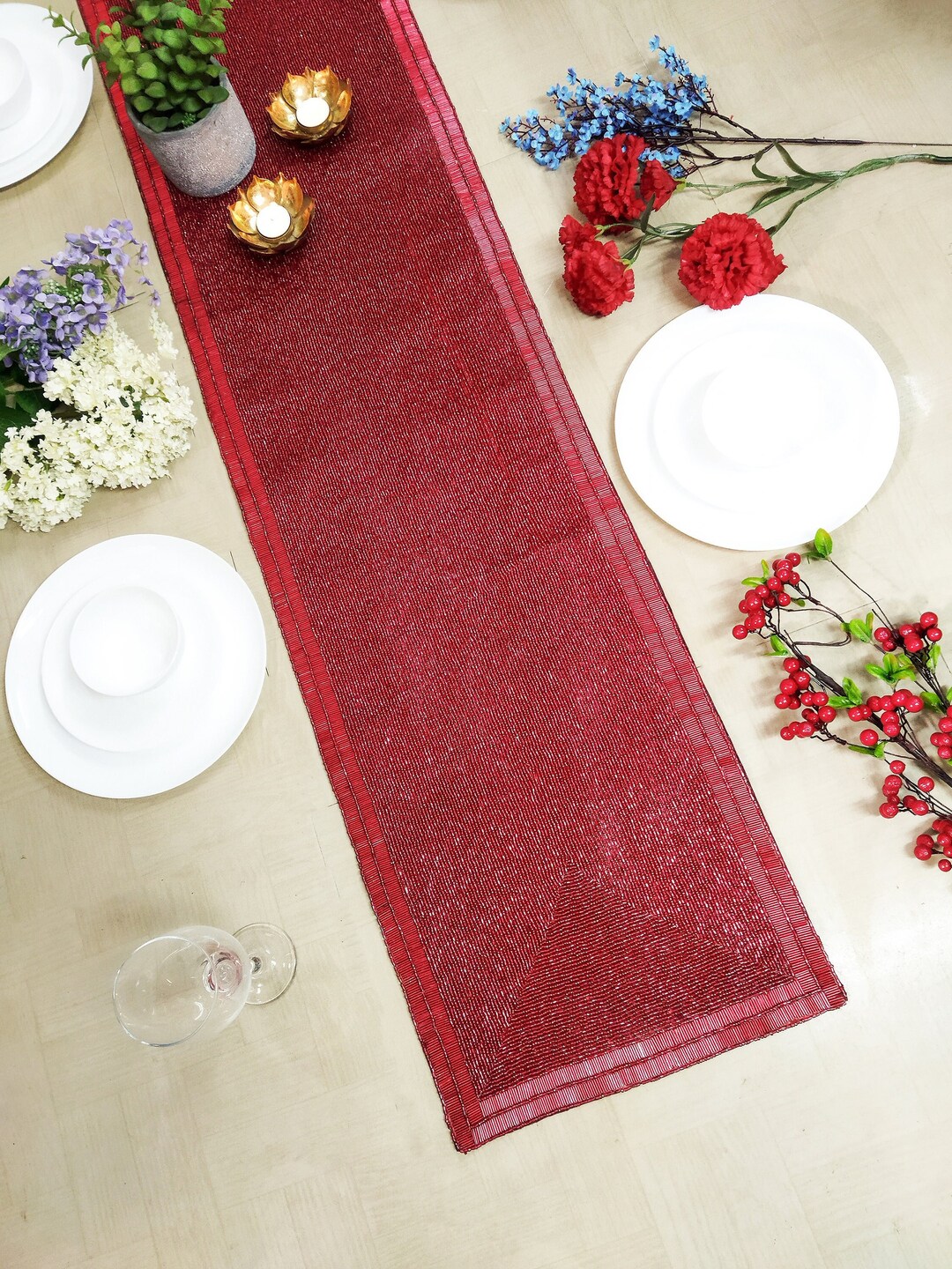 72 Long Red Handmade Beaded Runner Etsy