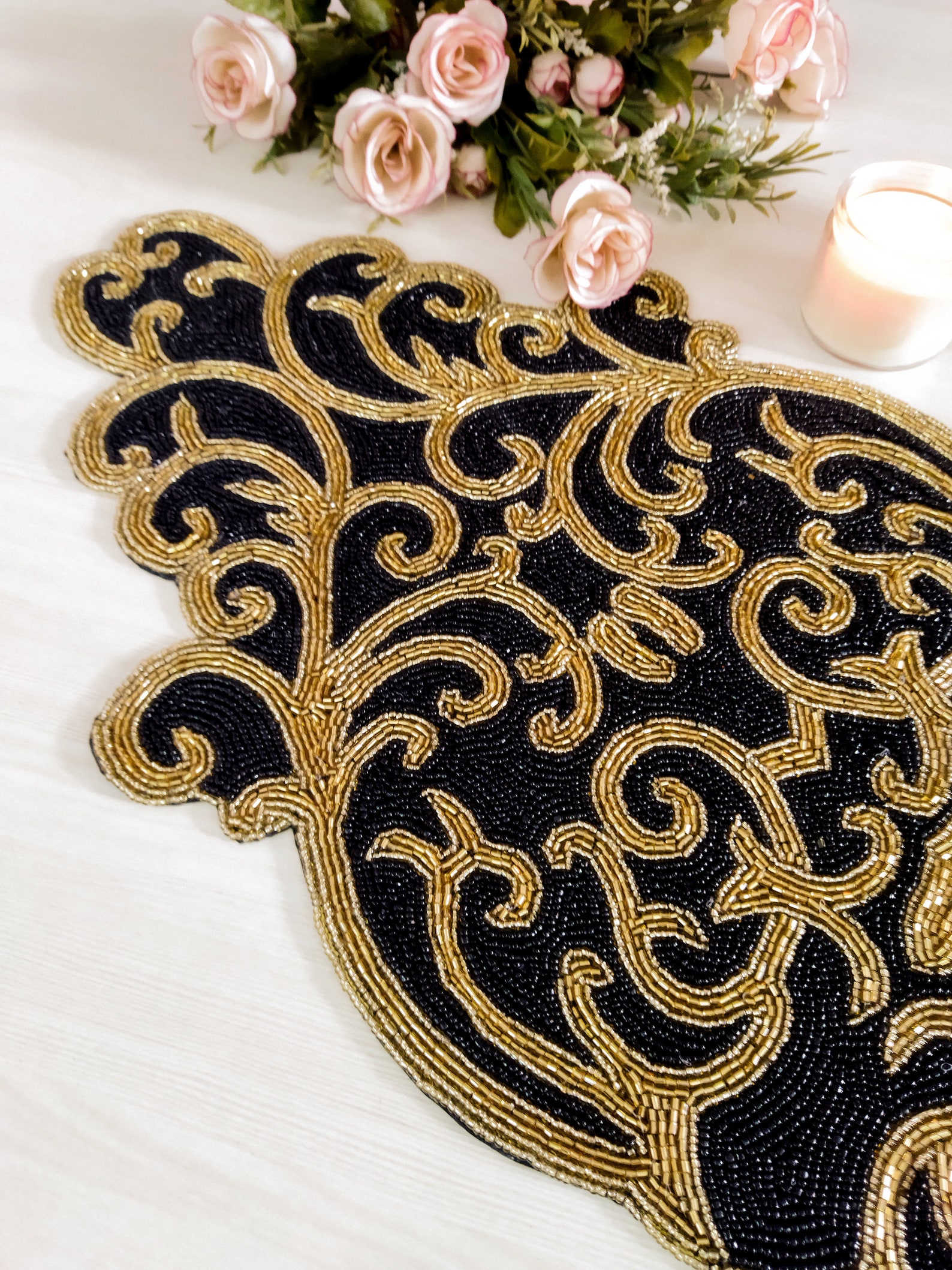Black and Gold Handmade Beaded Table Runner - Etsy