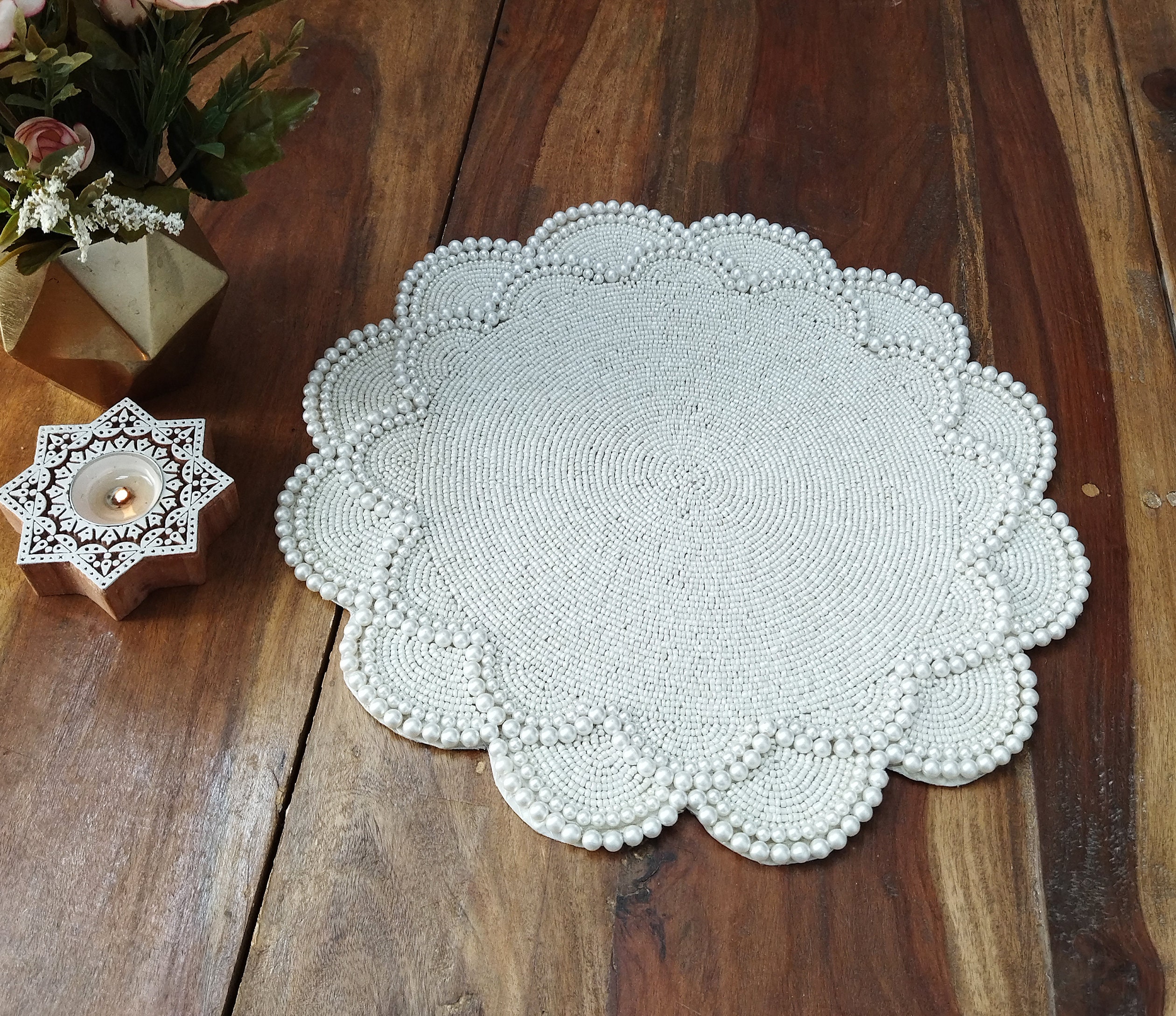 Handmade Pearls Beaded Table runner Matching placemats and Etsy