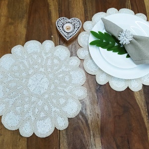 Handmade off white pearl and  beaded placemat