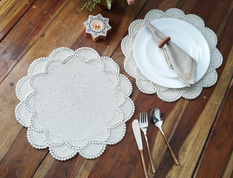 Handmade Pearls Beaded Table Runner Matching Placemats and Etsy