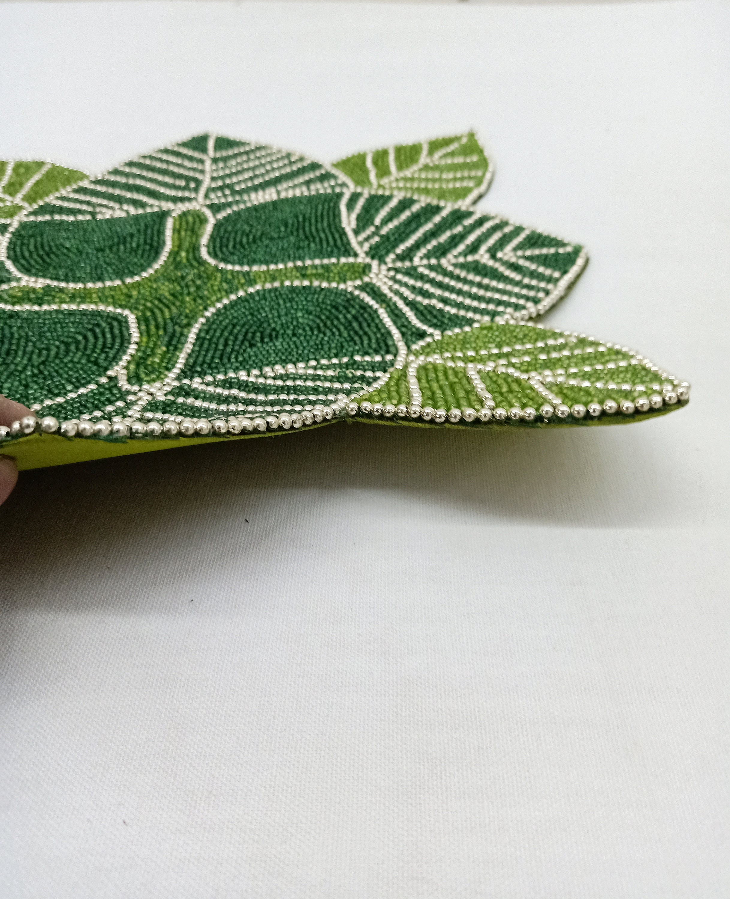 Handmade Green Leaf Beaded Placemat Etsy
