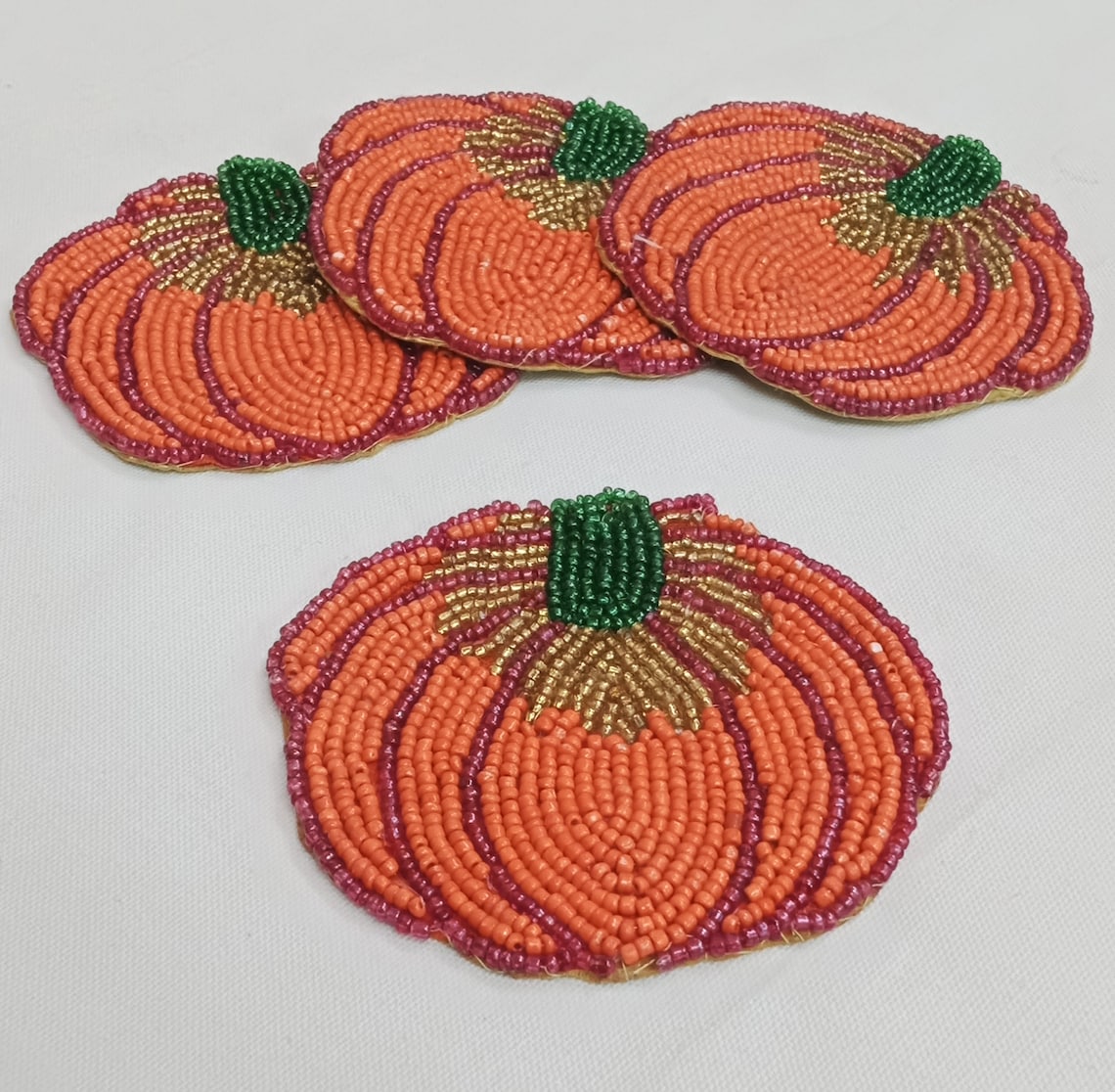Handmade Pumpkin Beaded Coasters Set of 6 Etsy
