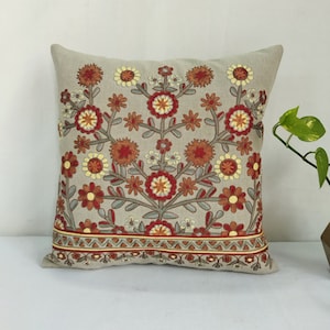 Handmade crewel embroidered pillow cover