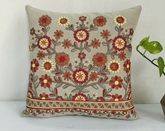Handmade crewel embroidered pillow cover