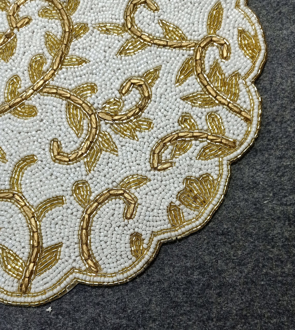 Handmade White Gold Table Placemat // Beaded Charger // Etsy