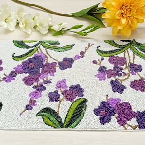 Purple Orchid flowers Handmade Beaded Runner