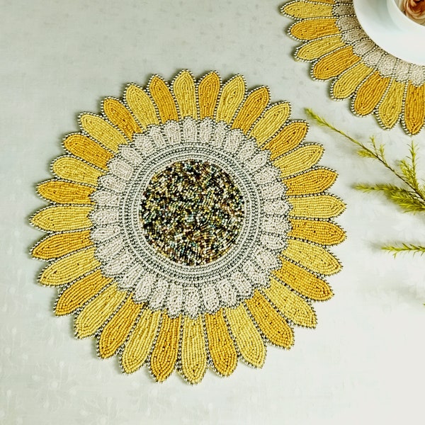 Handmade Yellow Sunflower Beaded Placemat