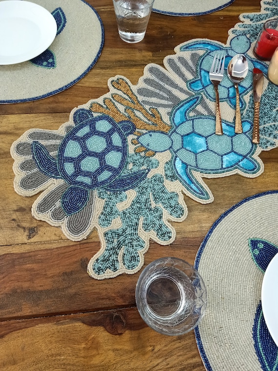 table runner 「青磁色・彩」　帯リメイク table runner 「青磁色・彩」 帯リメイク