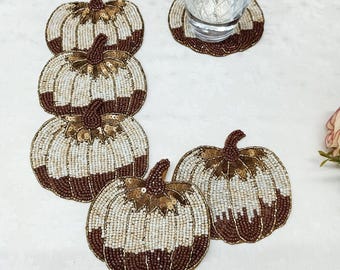 Handmade pumpkin beaded coasters - Set of 6/8/10