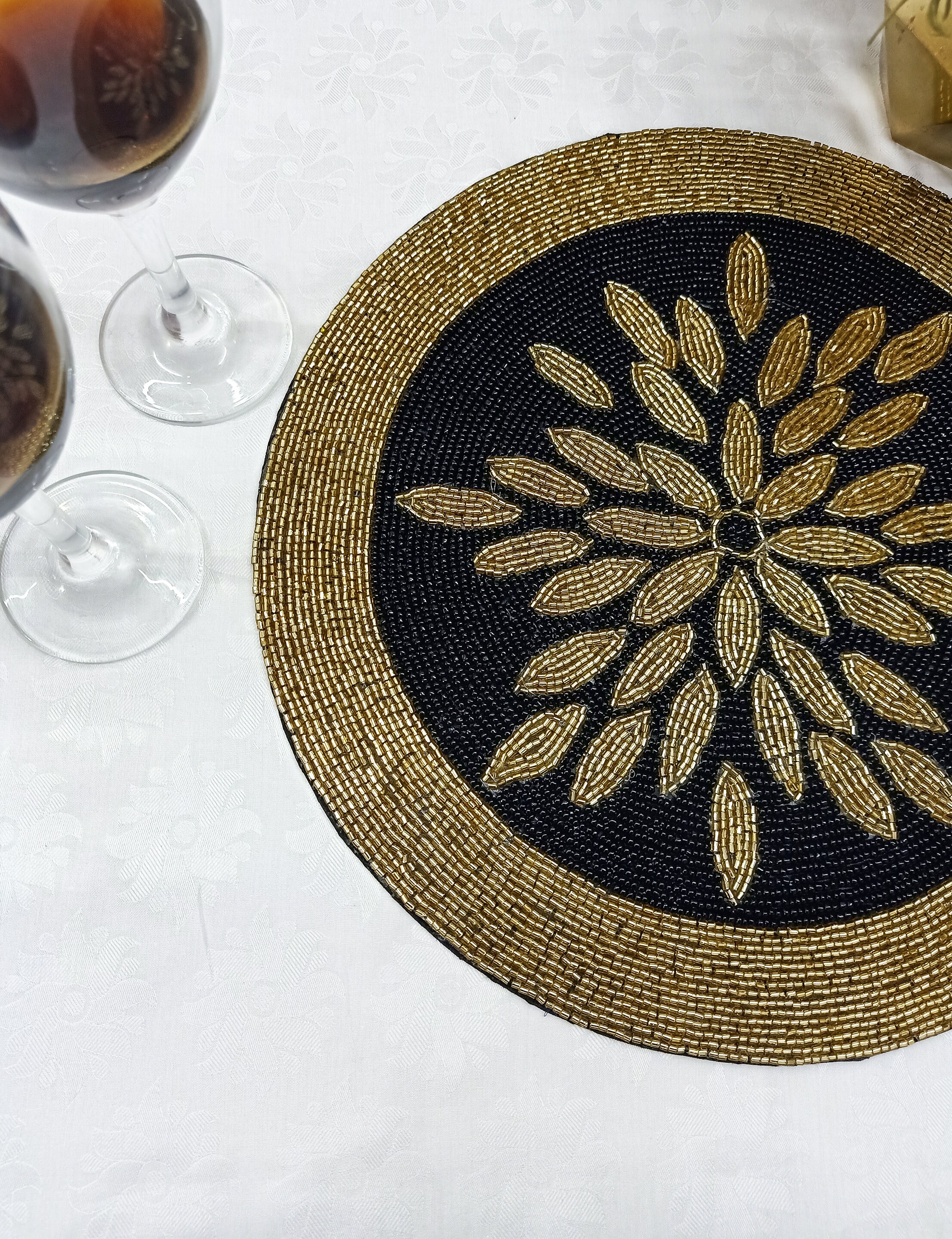 Handmade Black and Gold Round Beaded Placemat Etsy