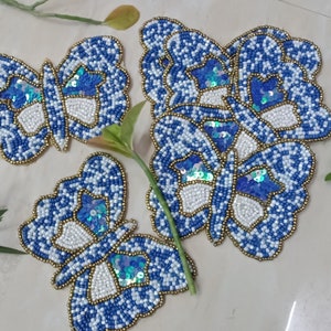 Handmade Blue Butterfly Beaded Coaster - Set of 6