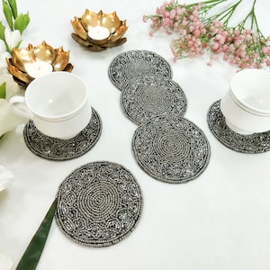 Handmade Pewter Silver Beaded Coasters - Set of 6