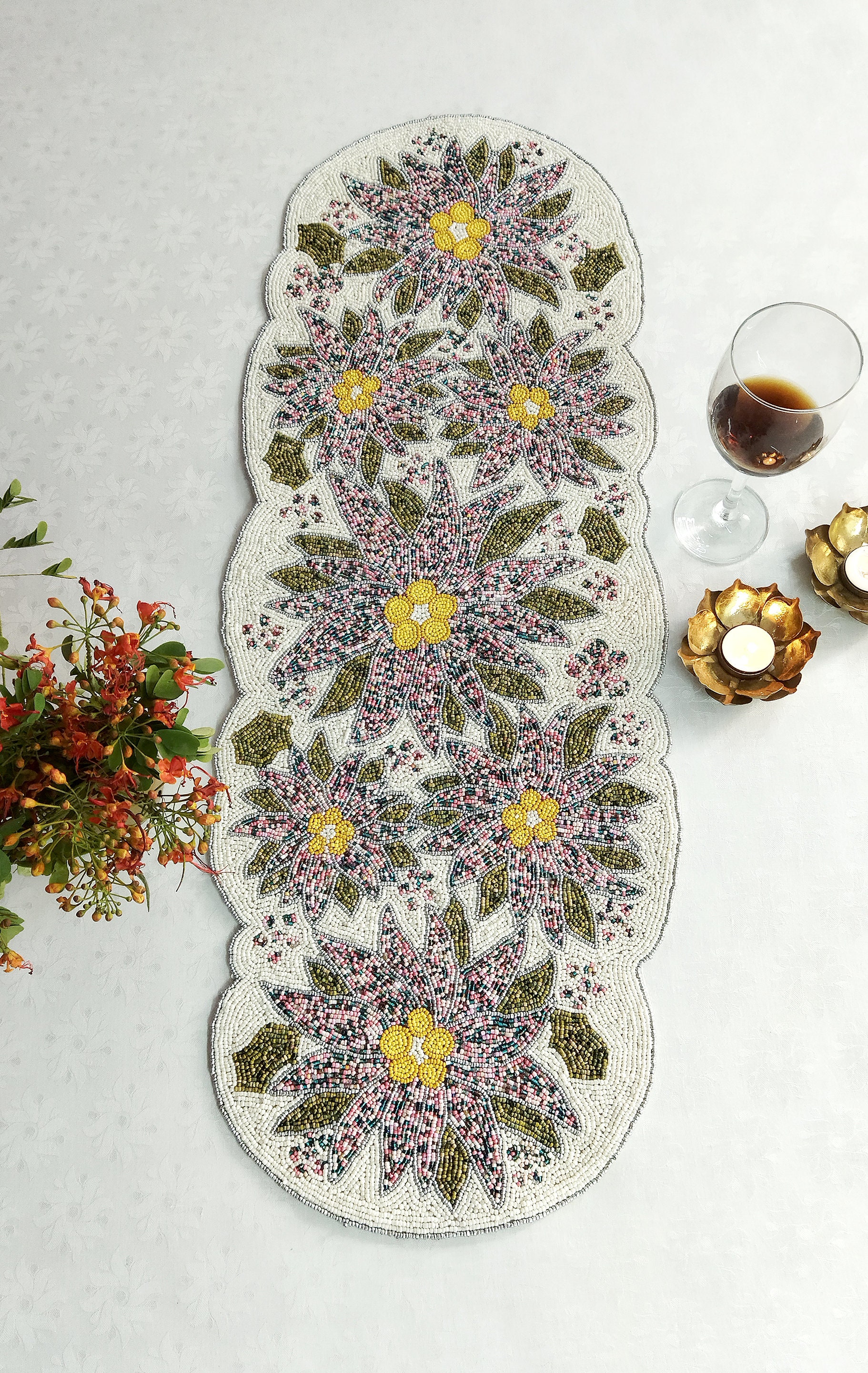 Multicolor Handmade Beaded Flowers Table Runner - Etsy