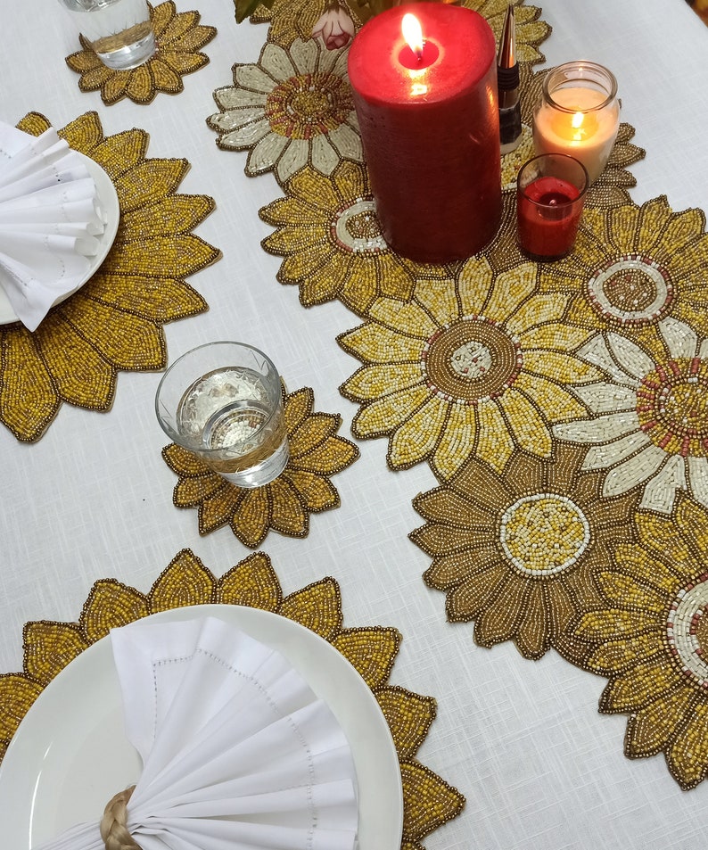 Sunflower Beaded Table Runner Placemats Coasters Etsy