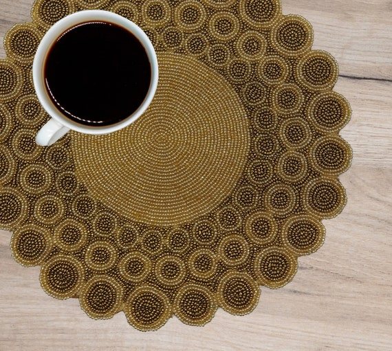 Handmade Gold Table Mat Dot Pattern Table Décor Beaded Etsy