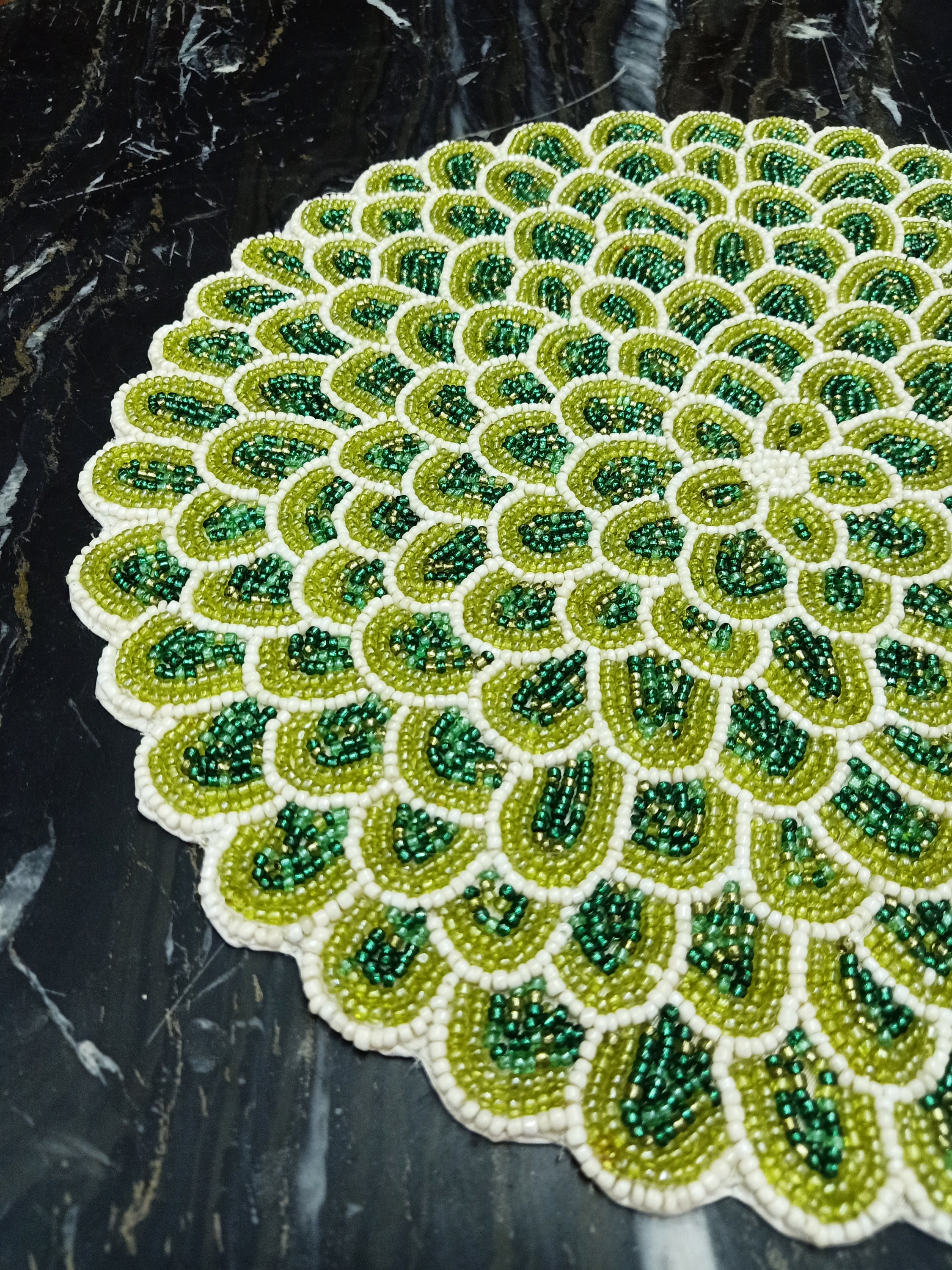 Handmade Green Dahlia Flower Beaded Placemat Etsy