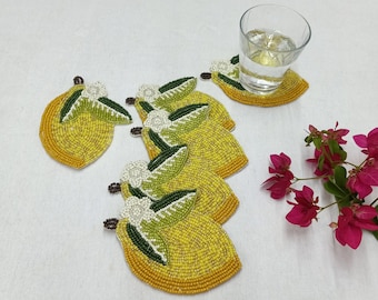 Handmade Lemon Beaded Coaster - Set of 6