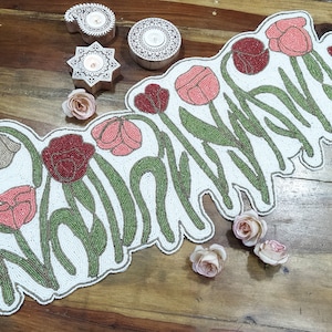 Handmade Tulip Flowers Beaded Table Runner