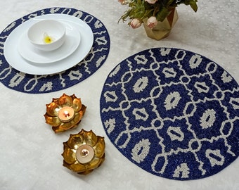 Handmade Blue White Beaded Placemat
