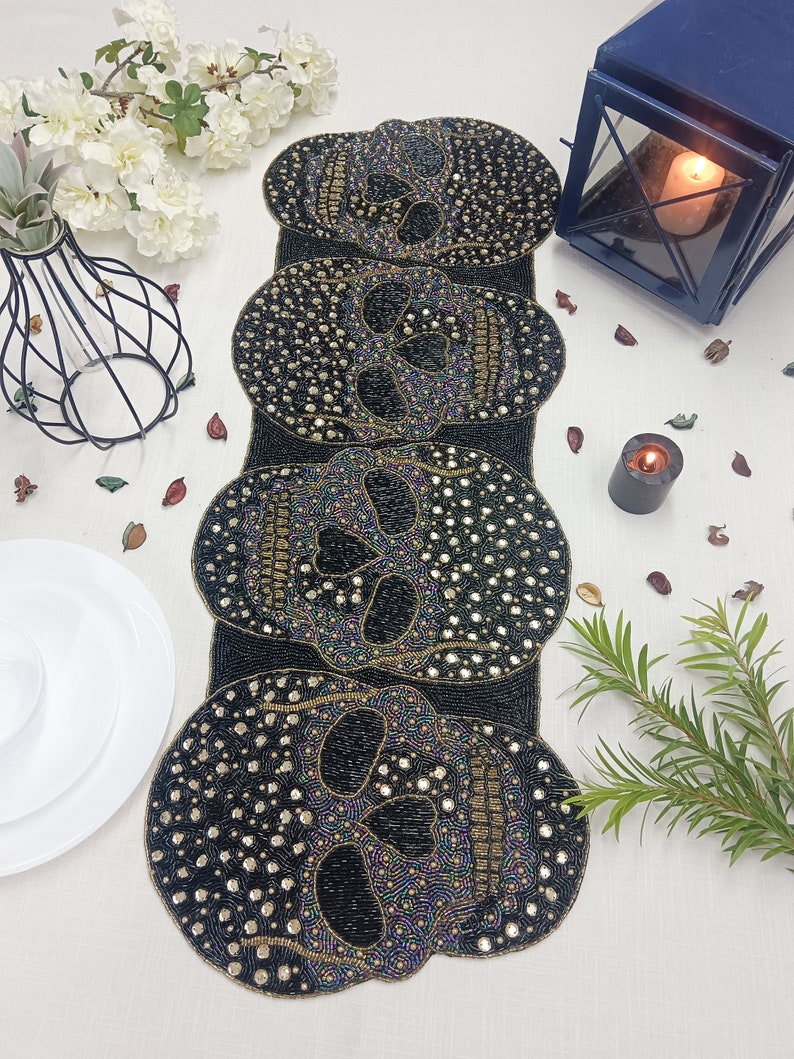 Decorative Black Skulls Handmade Beaded Table Runner - Etsy