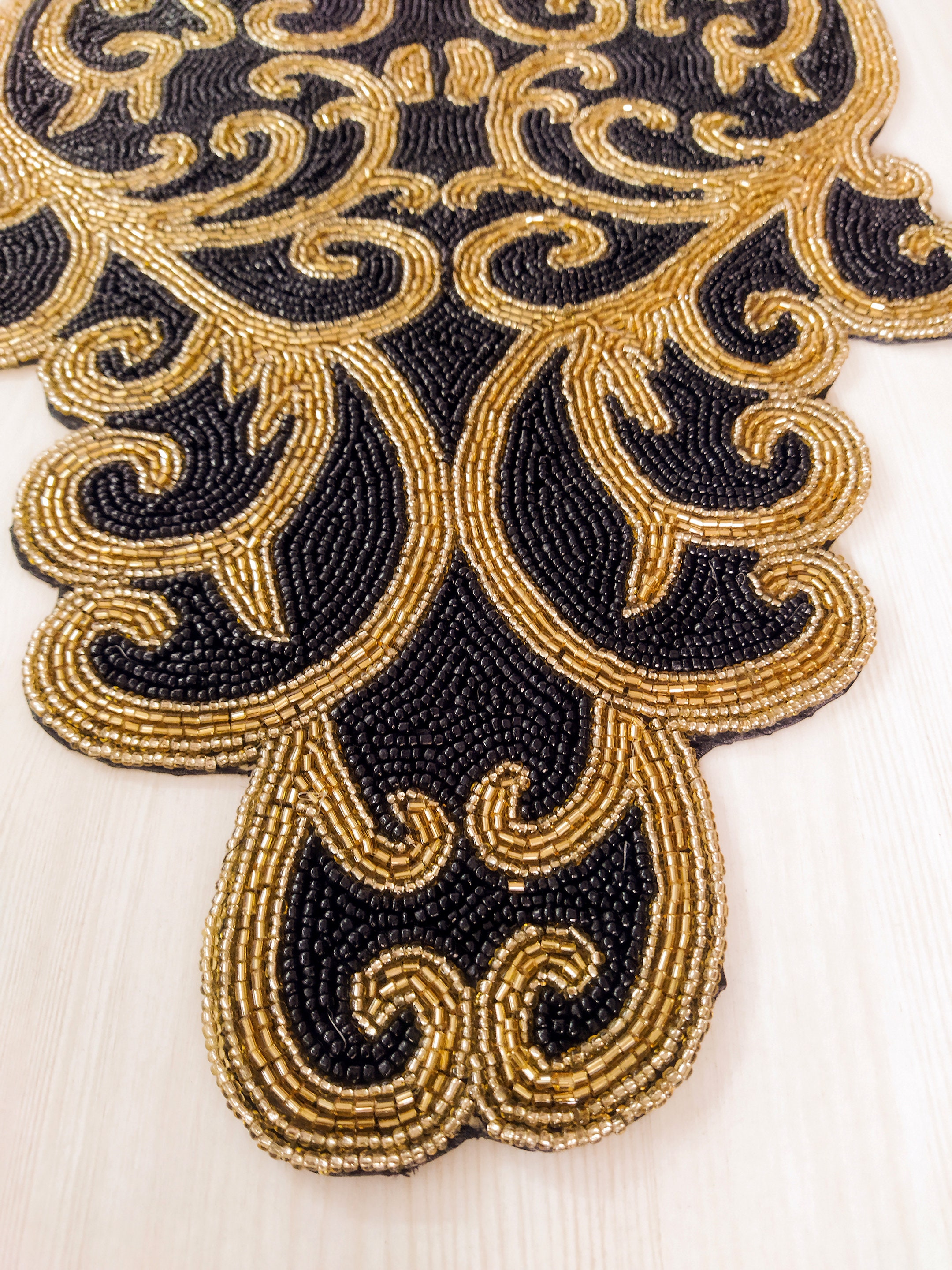 Black and Gold Handmade Beaded Table Runner - Etsy