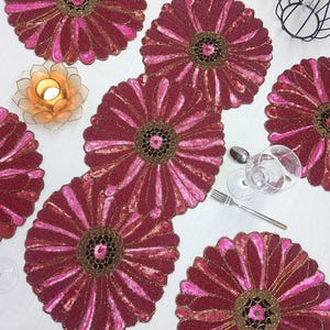 Pink flower Handmade Beaded Runner. Matching placemats are also available.