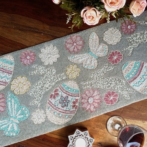 Easter Table Runner Handmade Beaded Runner 13x36 Etsy