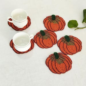 Posavasos con cuentas de calabaza hechos a mano - Juego de 6