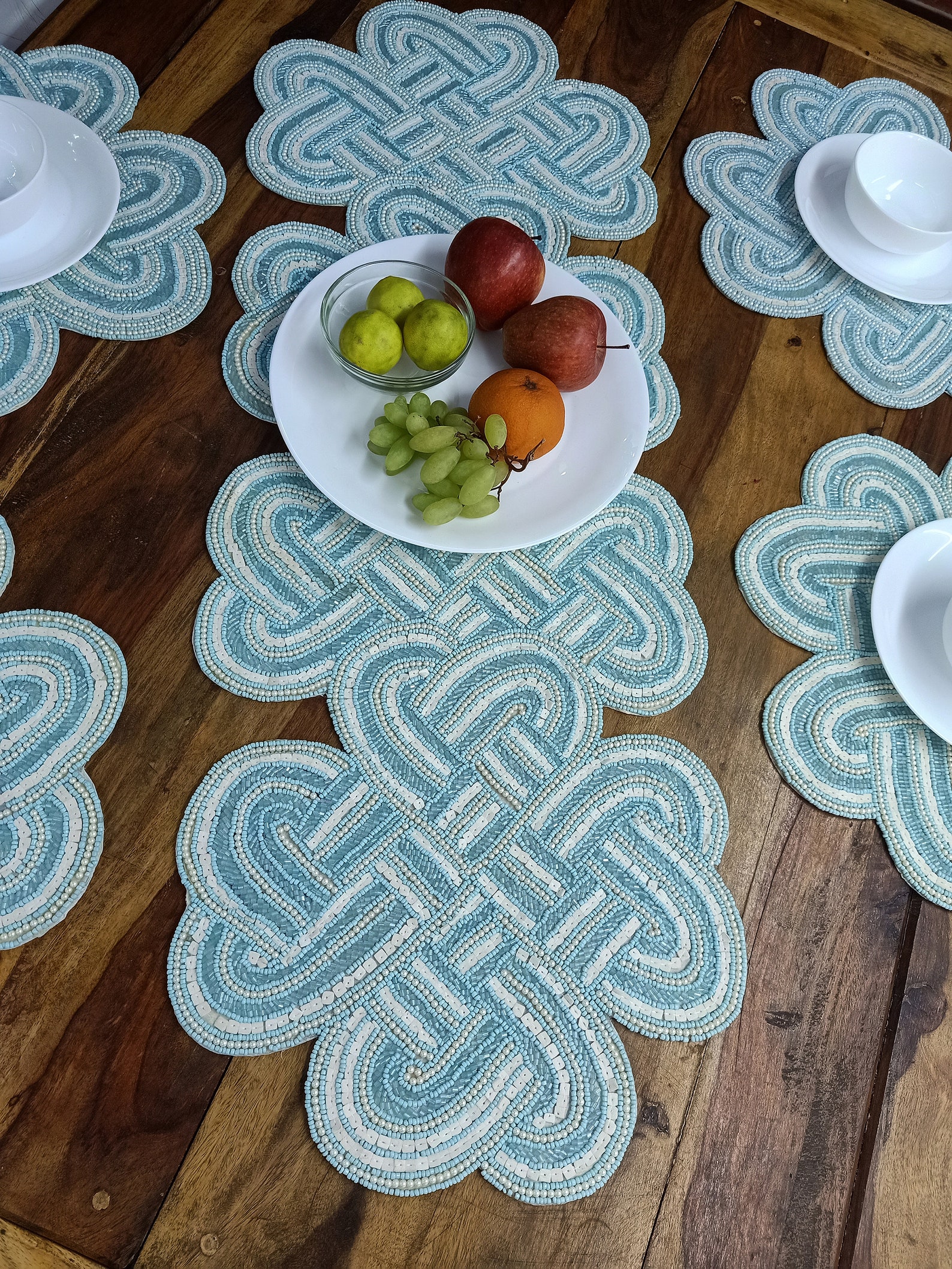 Handmade Aqua Blue Celtic knot Beaded Table Runner Placemats Etsy