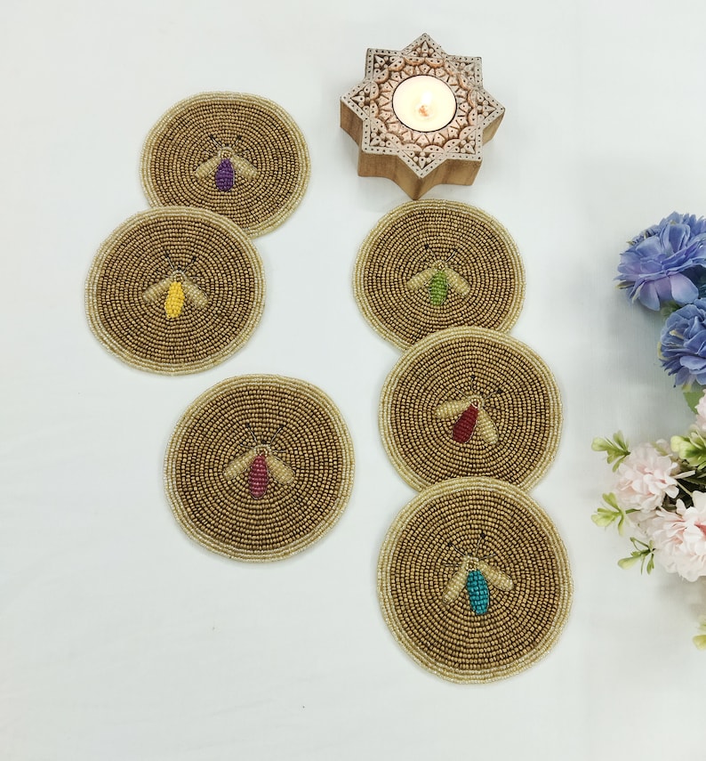 Handmade Honey Bee Beaded Coasters - Set of 6 - Etsy
