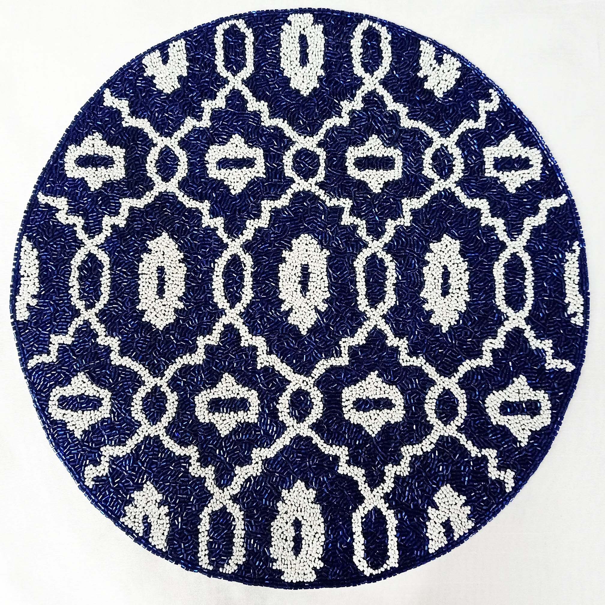Handmade Blue white Beaded Placemat // Living room table Etsy