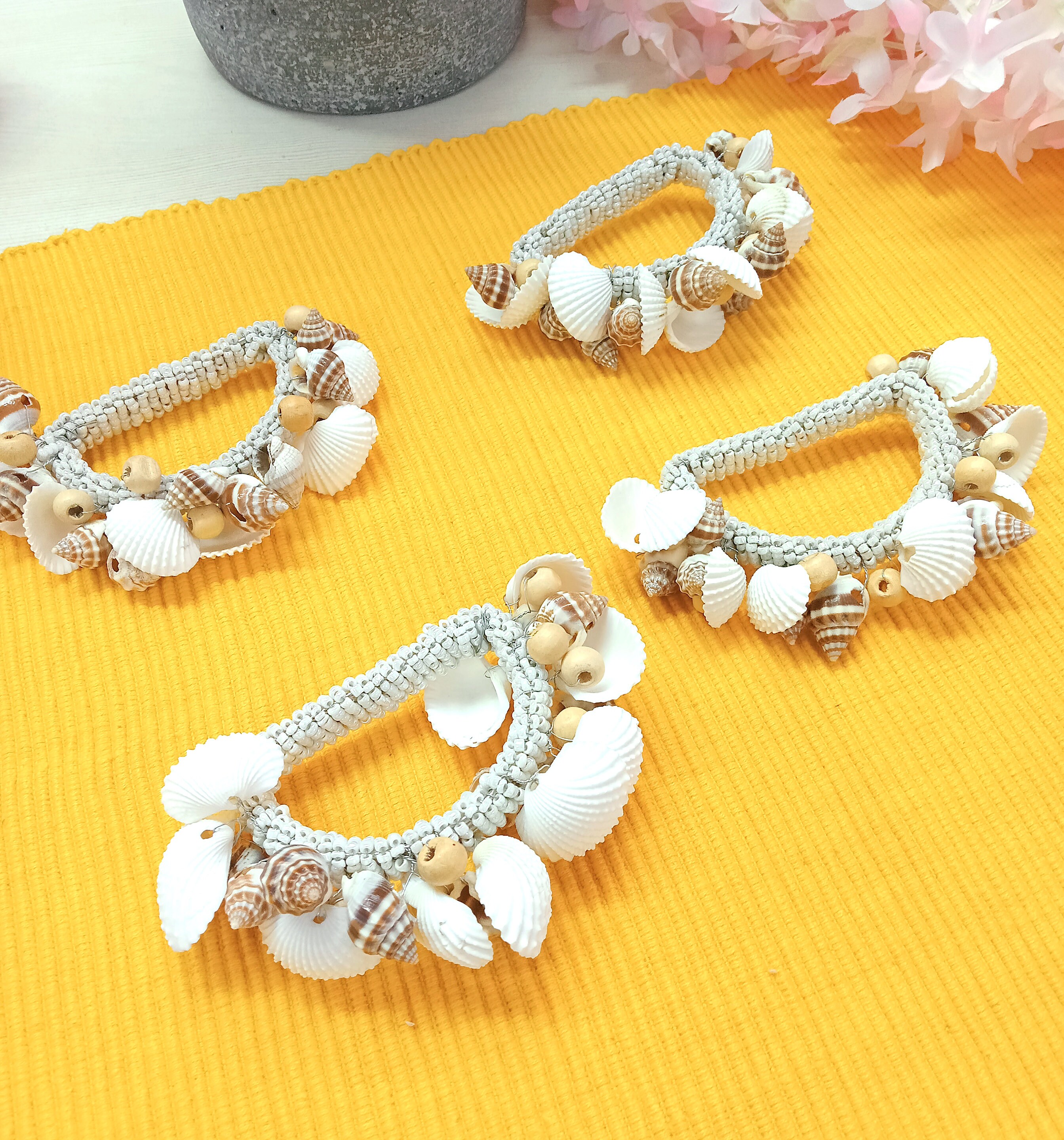 12 Anelli Per Tovaglioli A Forma Di Stella Marina Bianca - Decorazione Per Tavola Spiaggia, Feste, Matrimoni | Resina E Corda - Foto 5