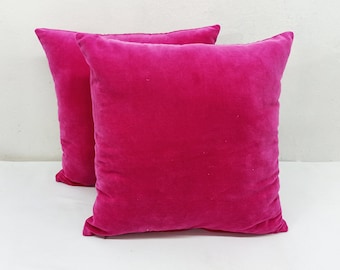 Set of 2 Hot Pink Cotton velvet cushion covers, Different sizes and other colors also available