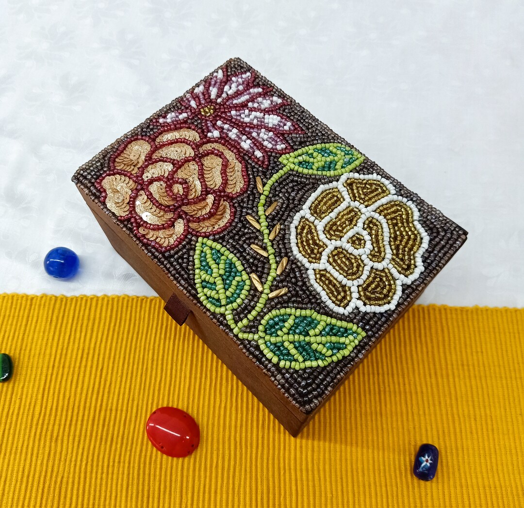 Floral Beaded Handmade Brown Jewellery Box - Etsy