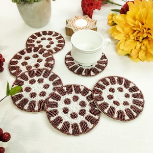 Handmade Christmas Beaded coasters - Set of 6