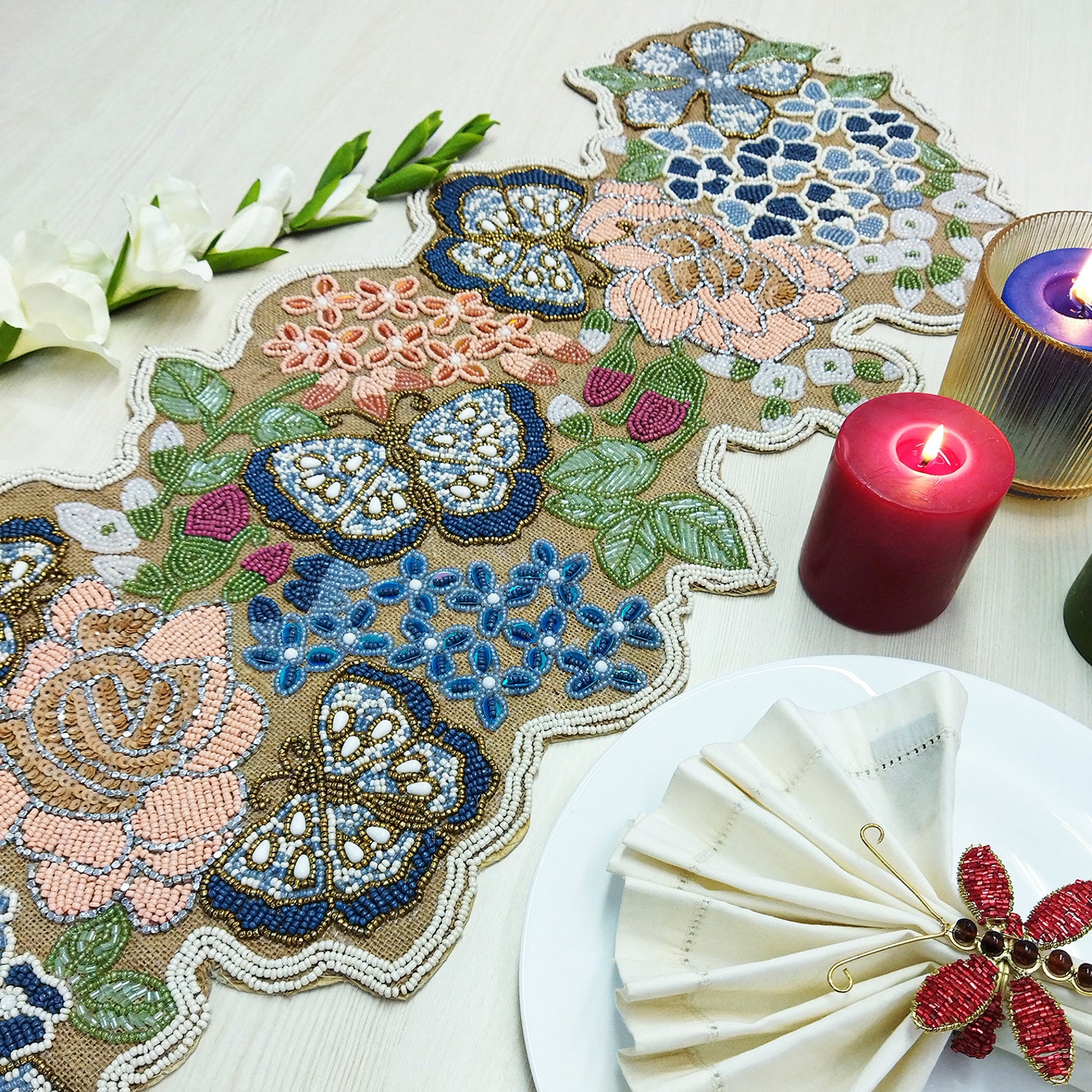 Butterflies Handmade Beaded Table Runner - Etsy
