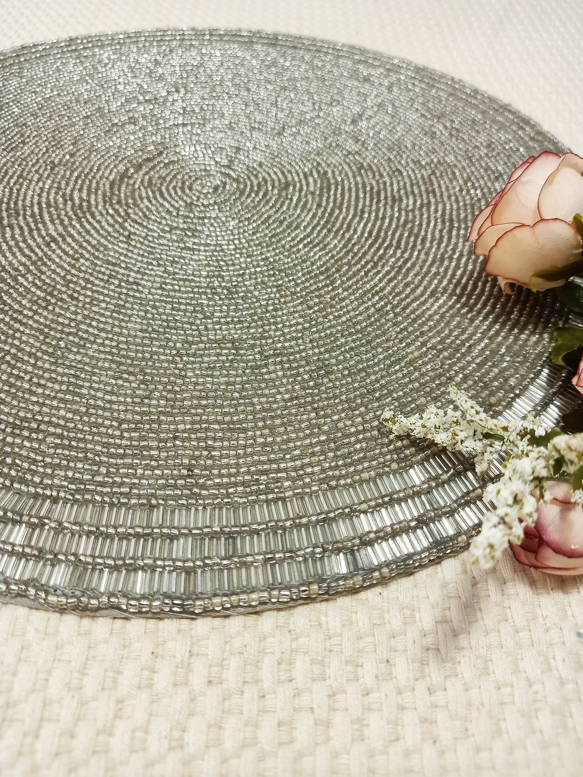 Handmade Silver Beaded Placemat Etsy