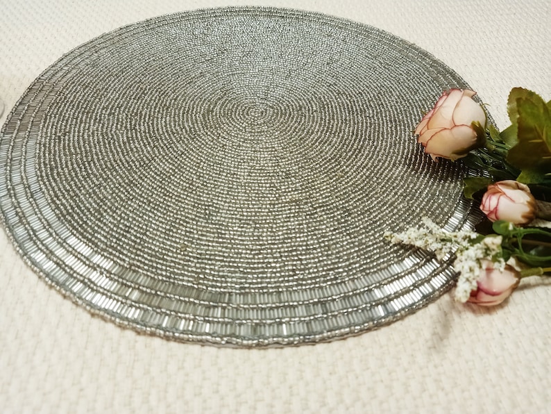 Handmade Silver Beaded Placemat Etsy