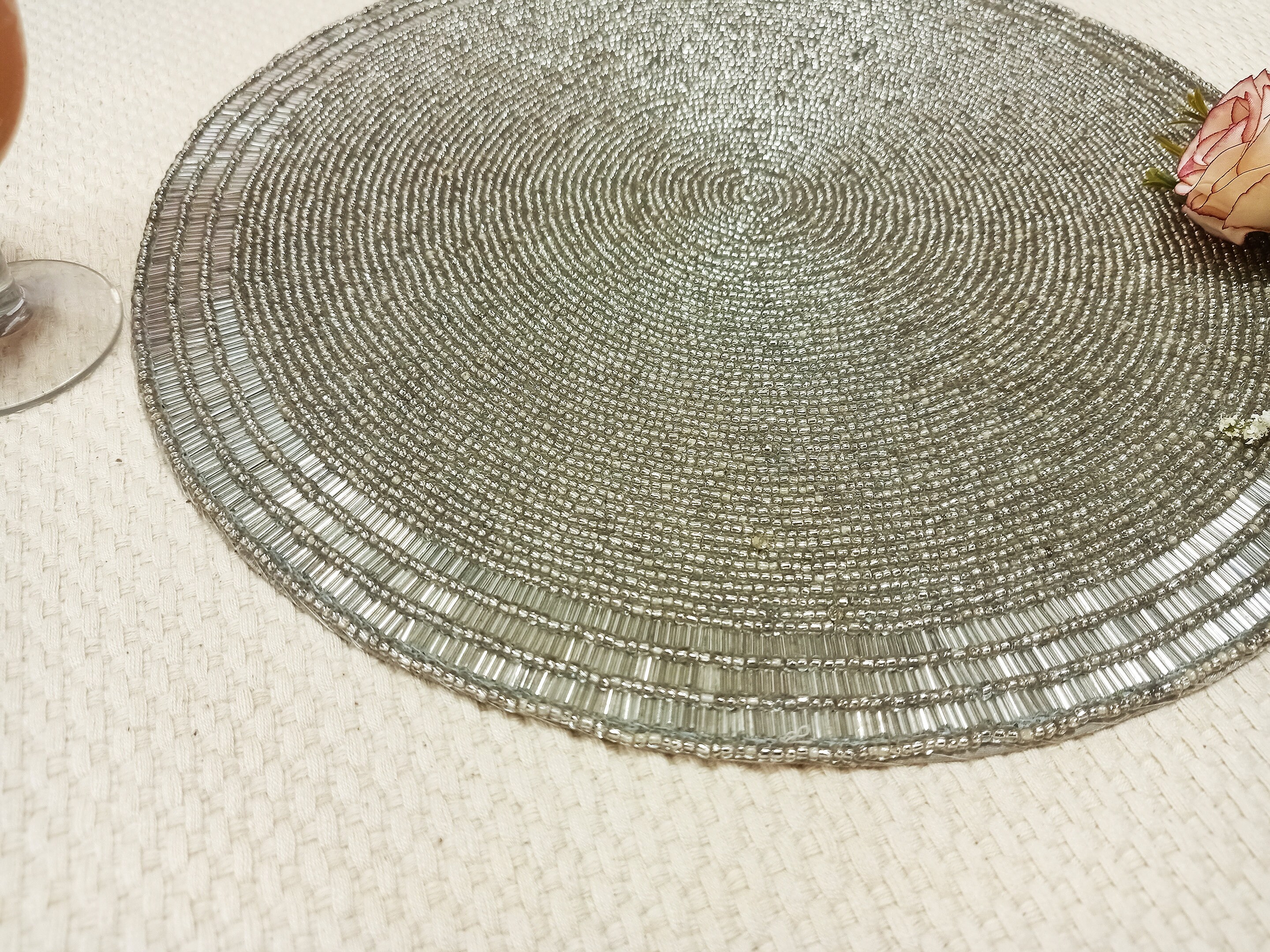 Handmade Silver Beaded Placemat Etsy India