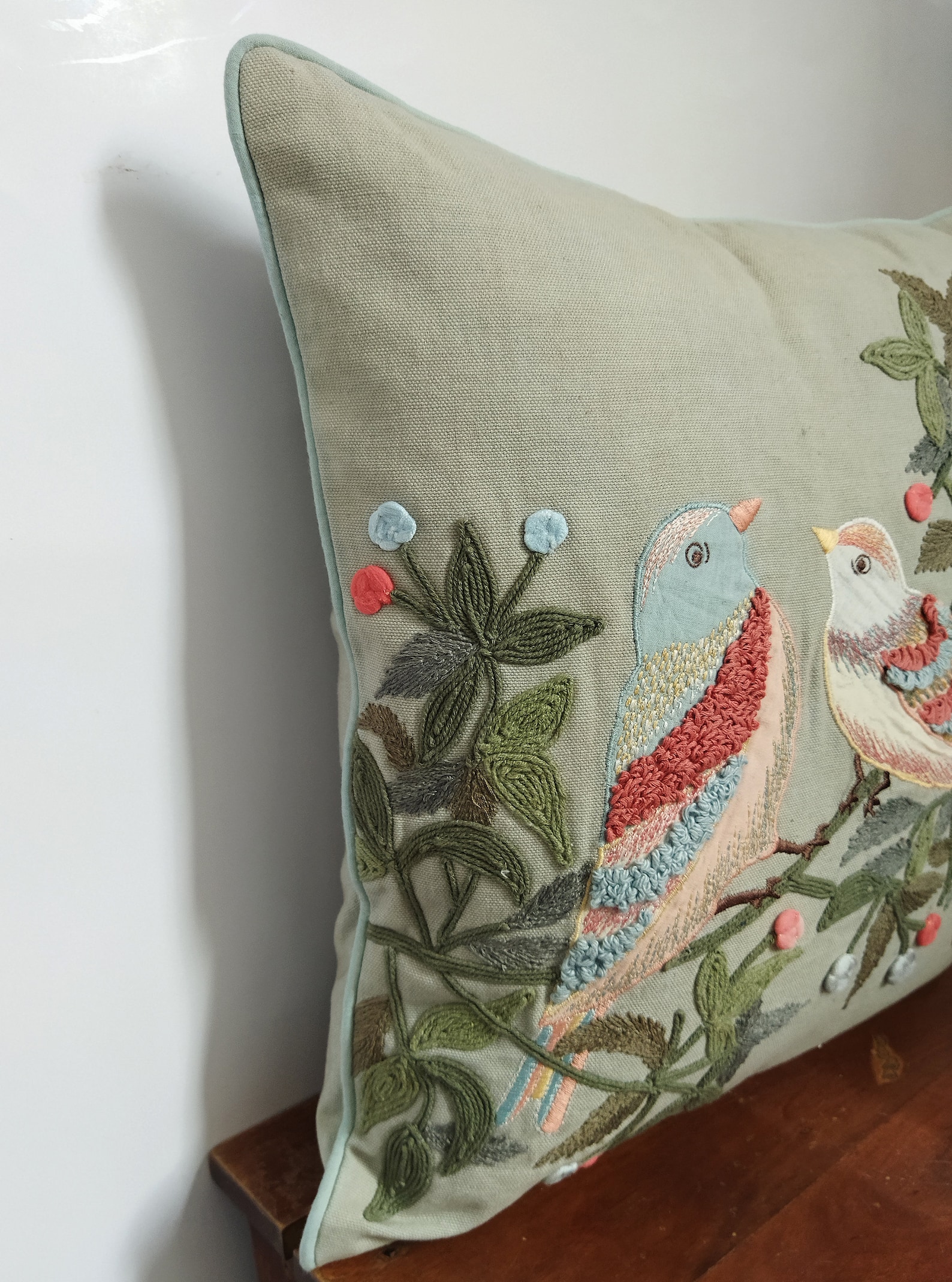 Birds Embroidered Pillow Cover Etsy