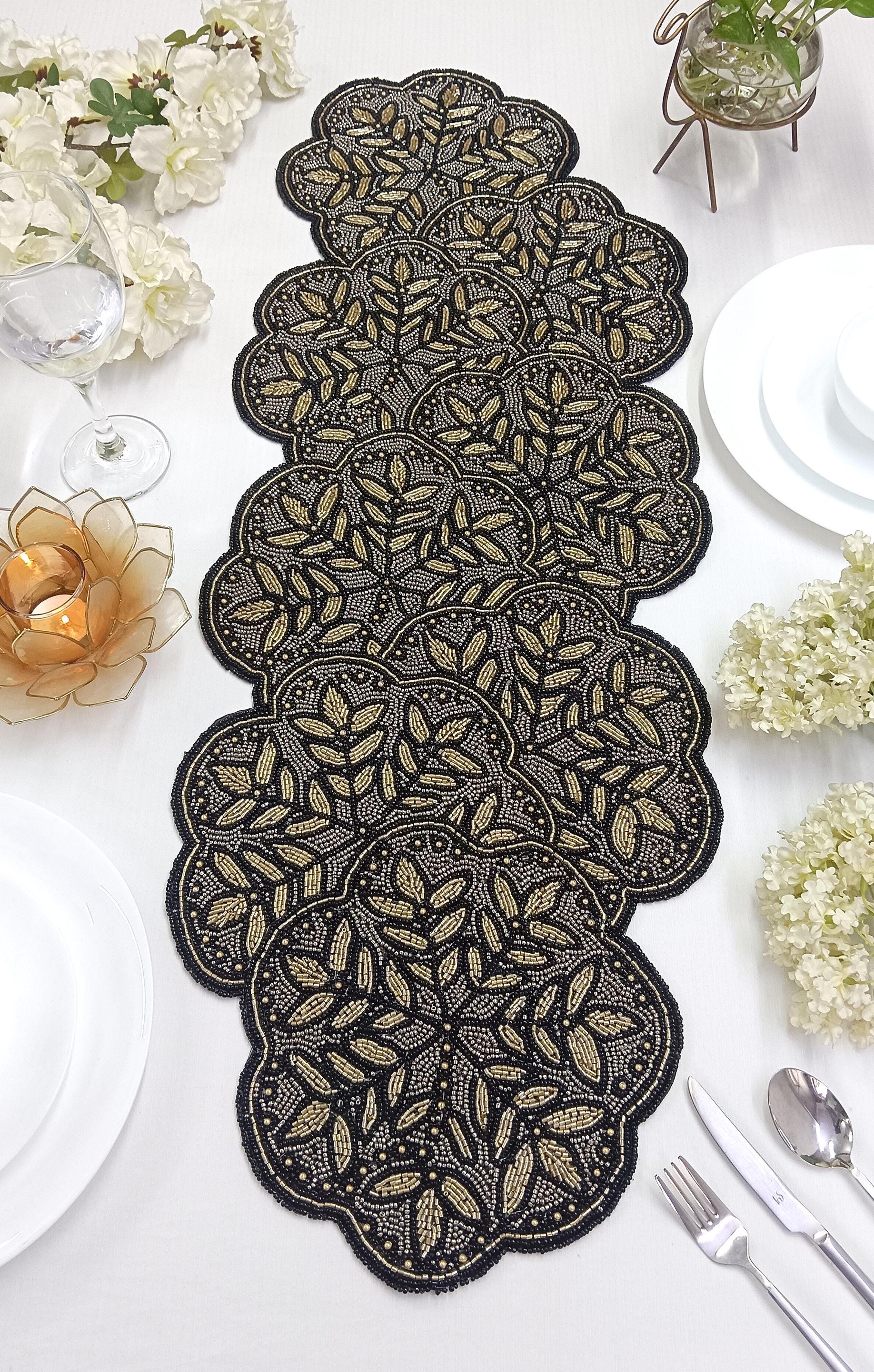 Black and Gold Handmade Beaded Table Runner - Etsy